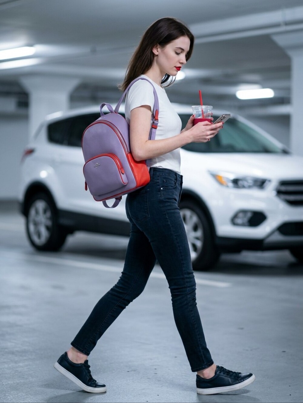 Coach Court Backpack in Colorblock,  in Light Violet/Electric Coral Color 2020's - Picture 10 of 11